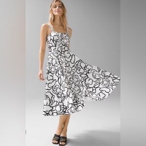 White House Black Market Fit and Flare Black & White Floral Midi Dress